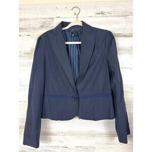 Marc Jacobs Womens 10 Blue Blazer Jacket Tie Back Long Sleeve Lined Cotton Blend